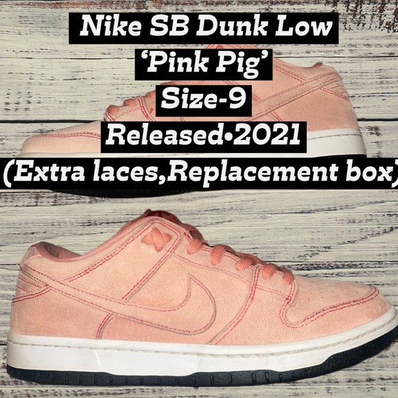 NIKE SB DUNK LOW ‘PINK PIG’ SIZE-9 EXTRA LACES AND REPLACEMENT SB BOX - Picture 2 of 13